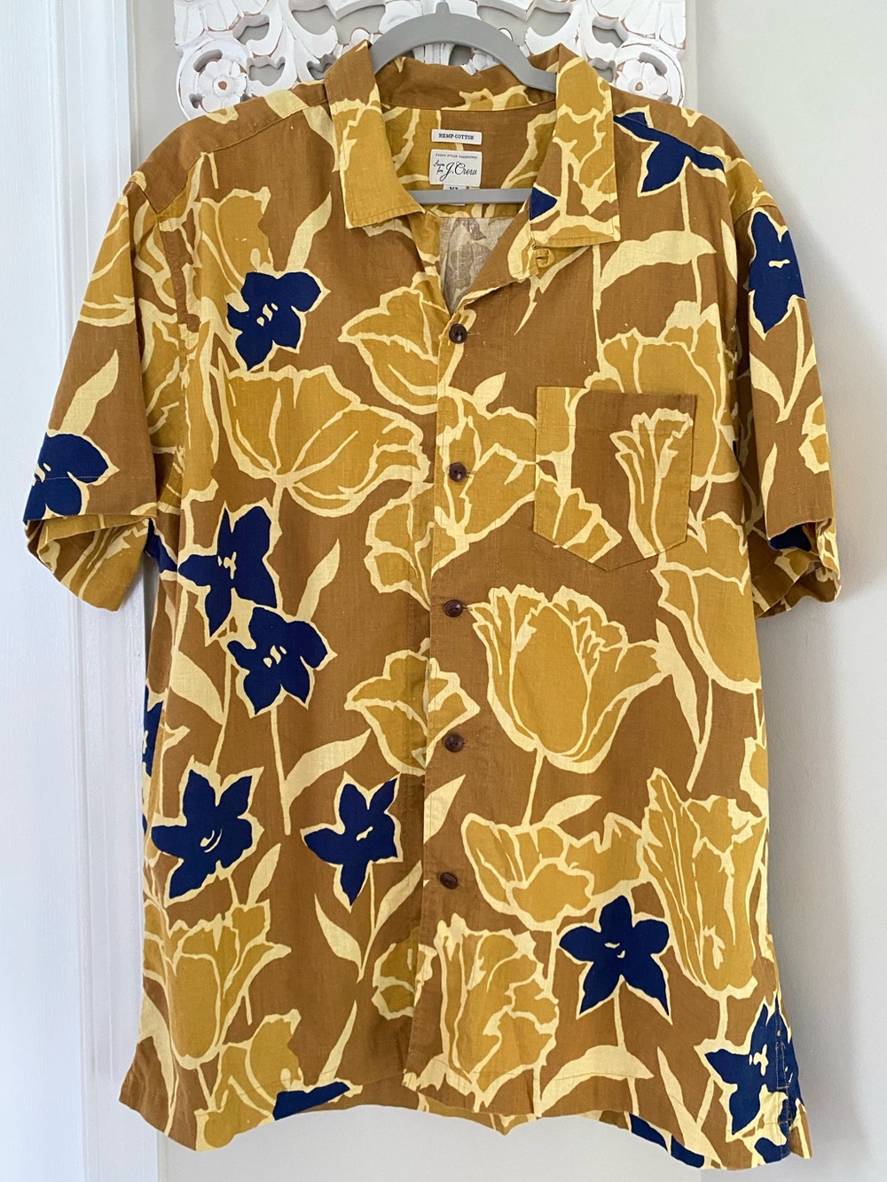 J.Crew Men’s Hemp Cotton Camp Collar Tropical Floral Resort Shirt XL